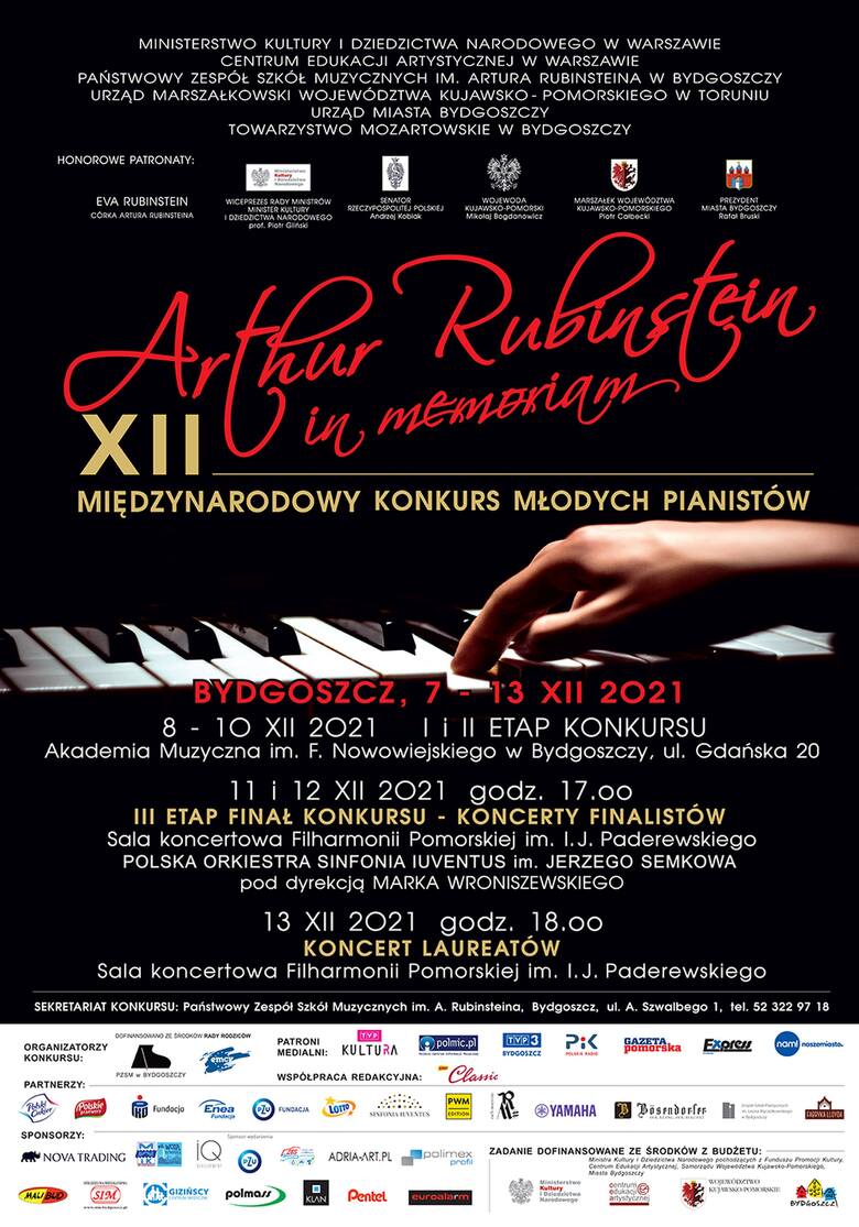 Sześciu młodych pianistów finalistami Artur Rubinstein in memoriam 2021 w Bydgoszczy