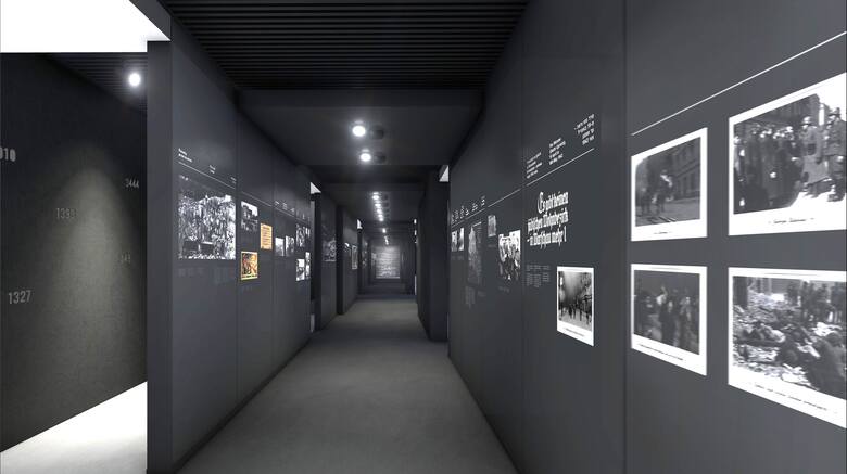 Wizualizacja nowej stałej wystawy w Muzeum Auschwitz poświęconej losom Polaków w niemieckim nazistowskim obozie Auschwitz-Birkenau
