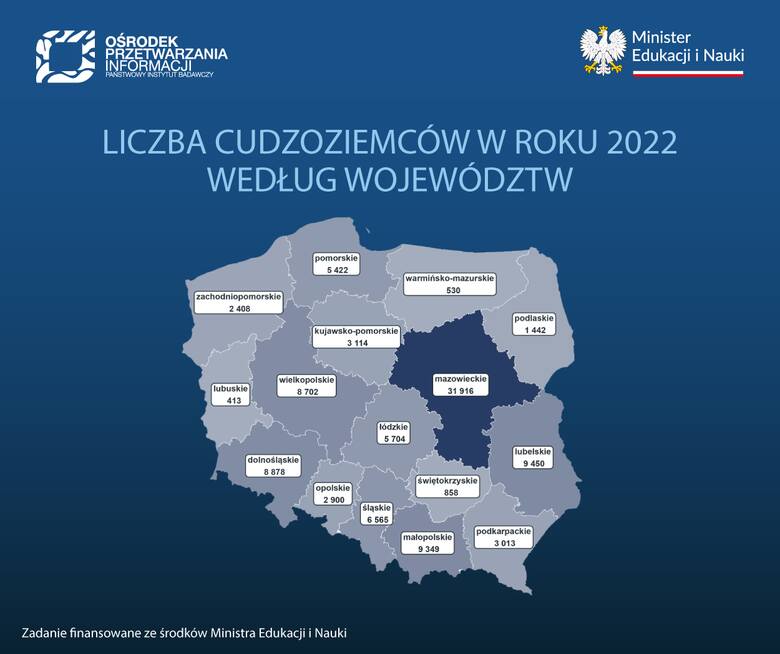 Liczba cudzoziemców na polskich uczelniach w roku 2022