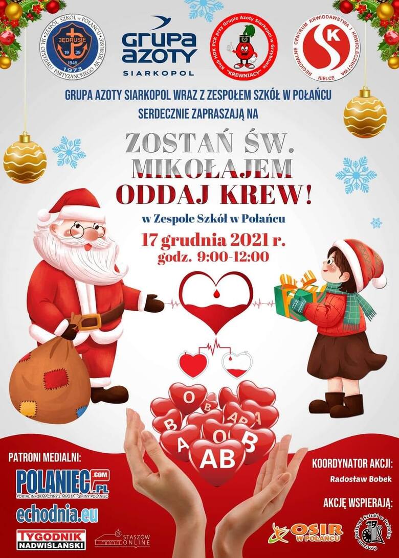 Kolejna akcja krwiodawstwa w Połańcu już 17 grudnia - podaruj krew i zostań Świętym Mikołajem
