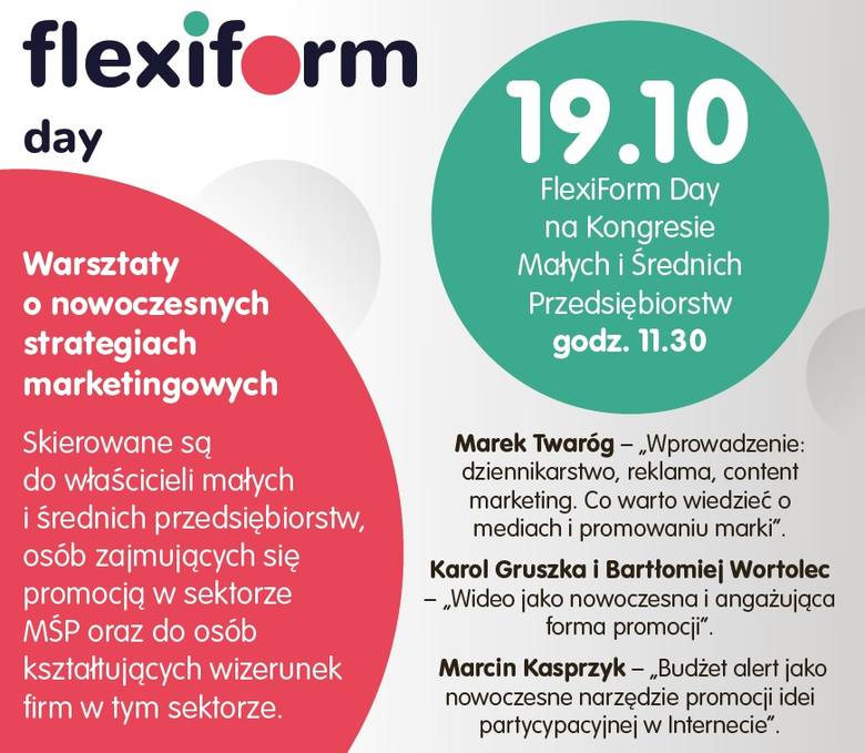 Flexiform Day Katowice 2018: warsztaty o strategiach marketingowych już w piątek, 19 października o godz. 11.30 podczas EKMiŚP w Katowicach