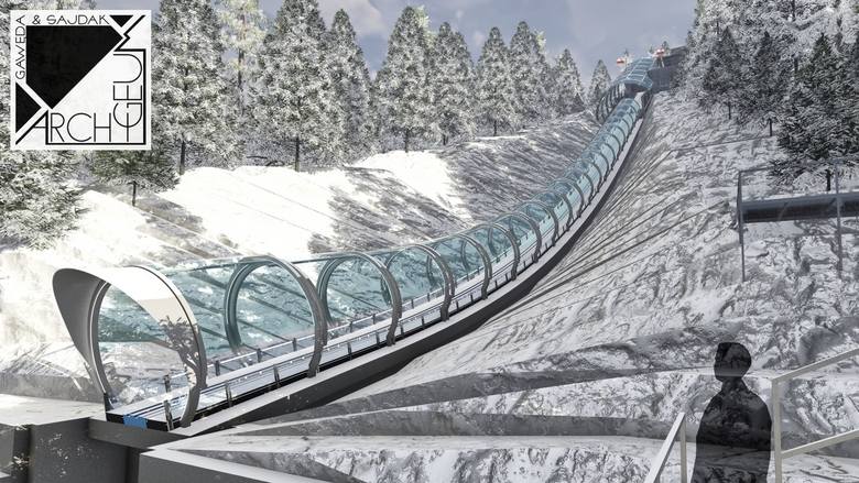 Archigeum Zielonka. Zaprojektowany tunel może zrewolucjonizować skoki narciarskie [wizualizacja]