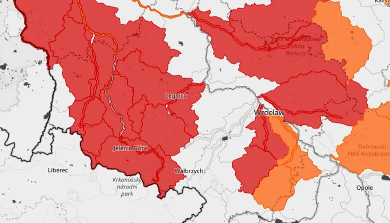 Wysoki poziom wód w rzekach Dolnego Śląska - ostrzeżenia III stopnia - kolor czerwony.
