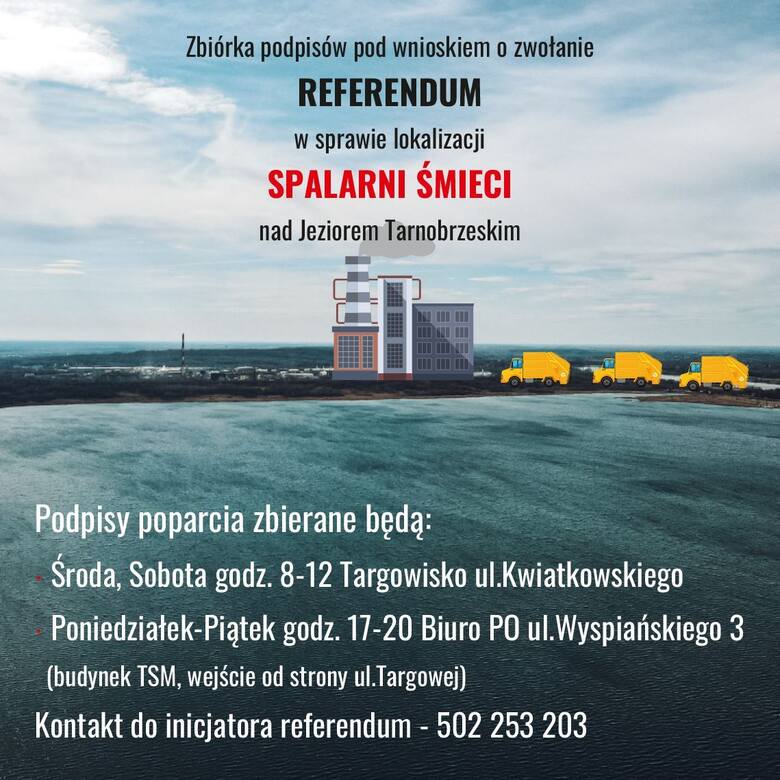 Tarnobrzeg. Platforma Obywatelska rozpoczęła zbiórkę podpisów za referendum w sprawie spalarni śmieci nad Jeziorem Tarnobrzeskim 