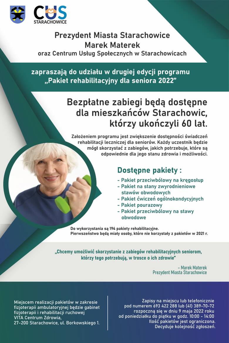 Bezpłatne zabiegi rehabilitacyjne dla seniorów w Starachowicach