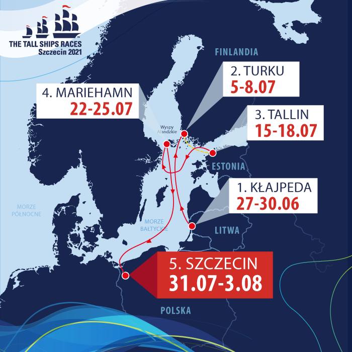 Regaty The Tall Ships Races 2021 odbędą w zmienionej formule. Finał The Tall Ships Races 2021 w Szczecinie od 31 lipca 