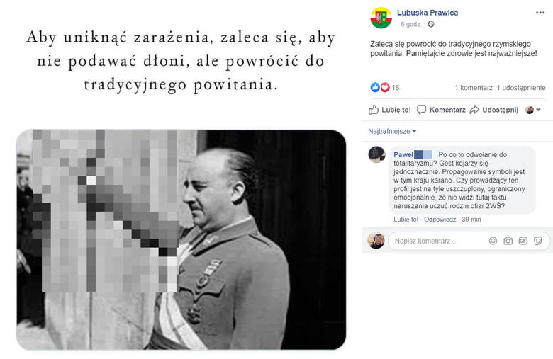 Tak wyglądał post, który umieściła na facebooku Lubuska Prawica. Wpis został już usunięty.
