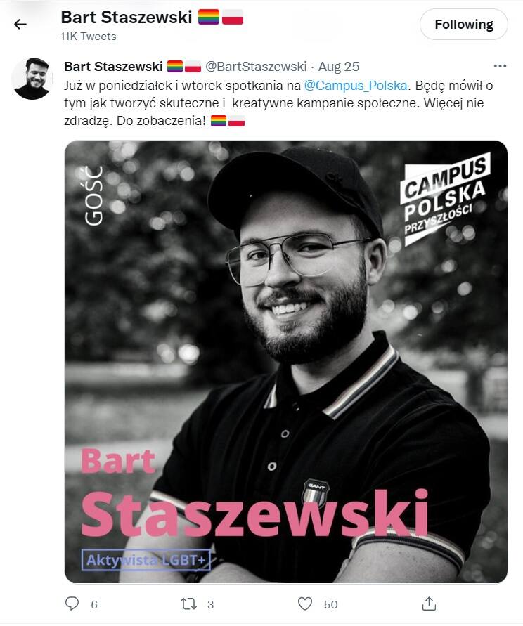 W poniedziałek Bart Staszewski będzie gościem Campusu Polska Rafała Trzaskowskiego.