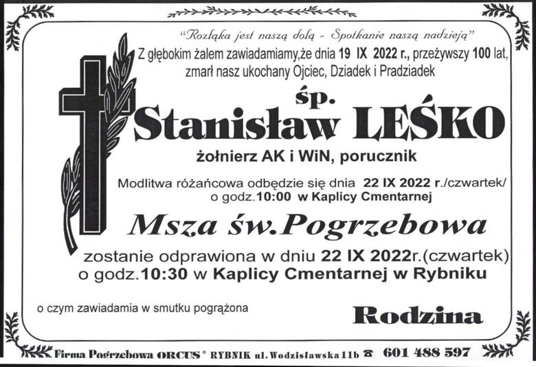 Nie żyje por. Stanisław Leśko, pochodzący z Przybyszówki żołnierz ZWZ–AK oraz WiN