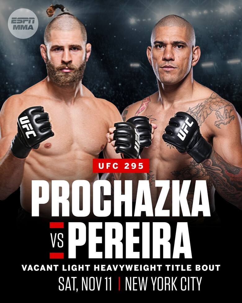 Plakat anonsujący zastępczą walkę wieczoru, wcześniej co-main gali UFC 295 w Nowym Jorku Jiri Prochazka (czechy) - Alex Pereira (Brazylia)