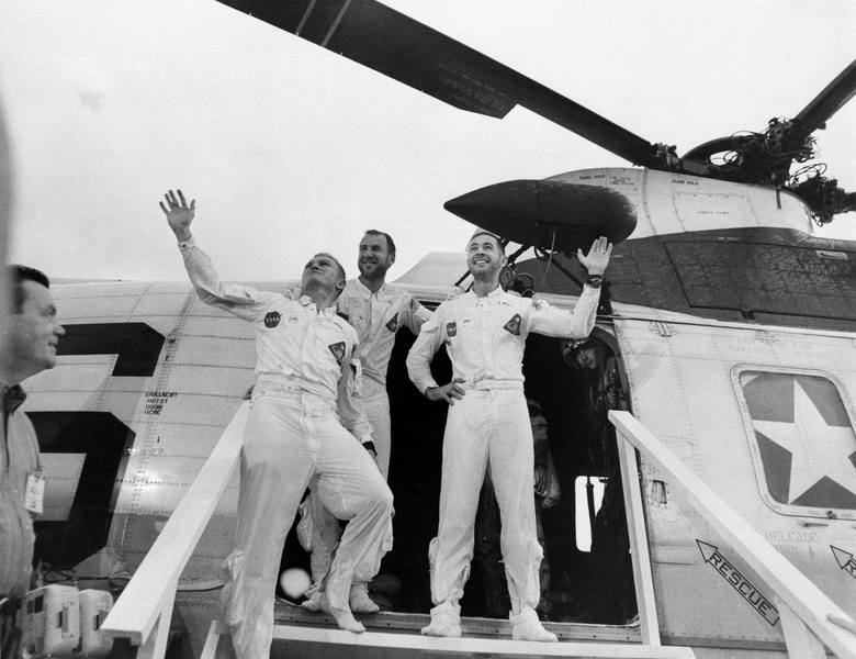Załoga Apolla 8: Borman, Anders, Lovell. Ich zdjęcie było też na pierwszej  stronie Dziennika Zachodniego z 22/23 grudnia 1968 roku