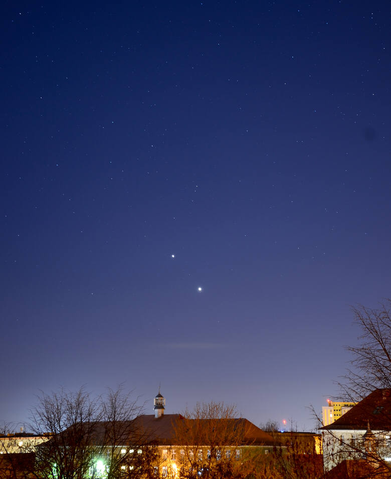 Wenus i Jowisz - zdjęcie wykonane na Kapuściskach w Bydgoszczy (27 lutego, poniedziałek)
