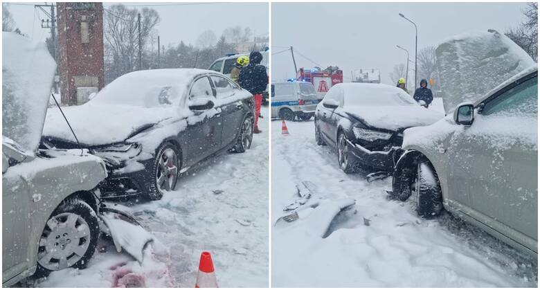 Czołowe zderzenie samochodów osobowych w Lubomierzu 21.01.2023