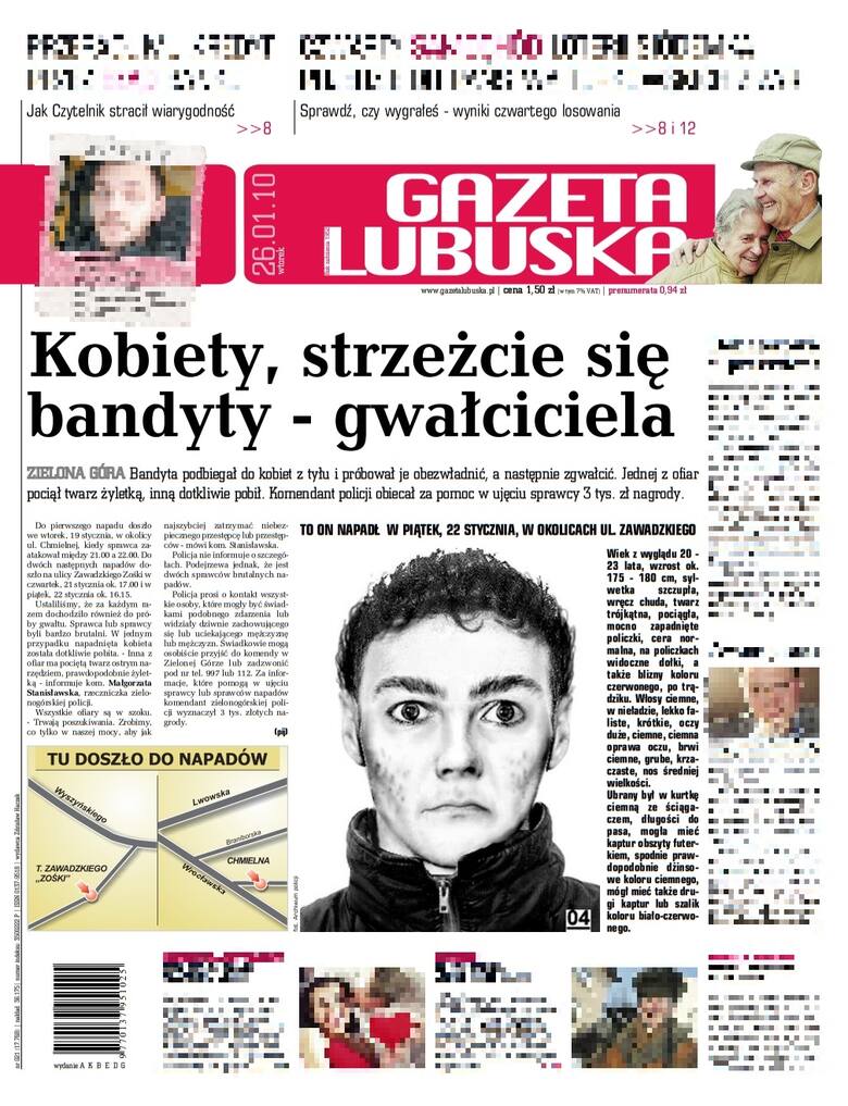 Okładka "Gazety Lubuskiej" z wtorku 26 stycznia 2010 roku.
