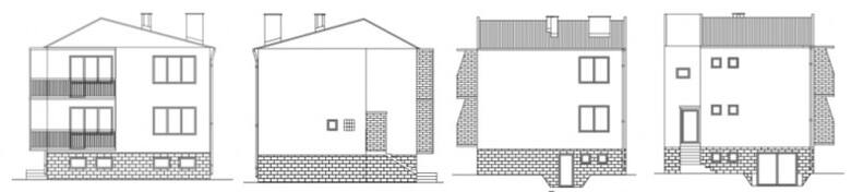 Schematy elewacji remontowanego domu jednorodzinnego