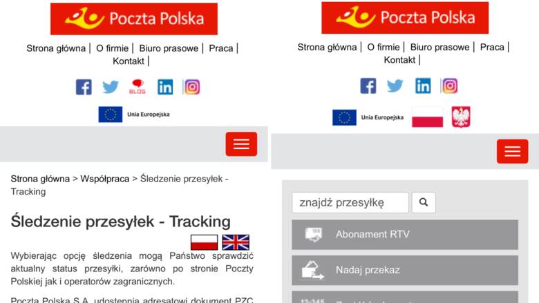 Różnice między prawdziwą i fałszywą stroną Poczty Polskiej