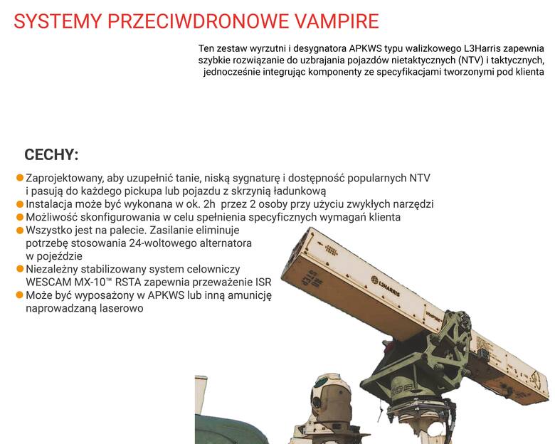 Na Ukrainę trafi nowy system antydronowy. Amerykanie wyprodukują 14 systemów przeciwdronowych VAMPIRE