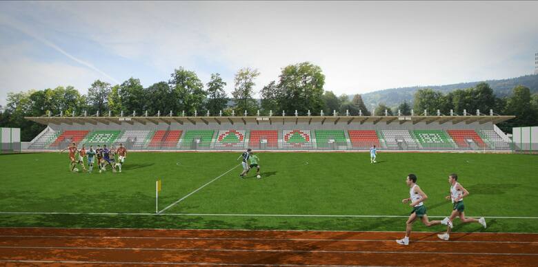 Wizualizacja nowego stadionu Dalinu na Zarabiu w Myślenicach