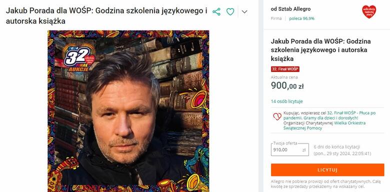 Pochodzący z Kielc Jakub Porada, znany dziennikarz telewizyjny i radiowy oraz wokalista na akcję dla Wielkiej Orkiestry Świątecznej Pomocy przekazał