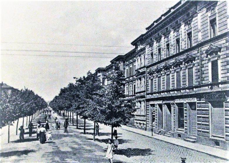 Aleja Wojska Polskiego na przełomie XIX i XX wieku, jeszcze bez komunikacji tramwajowej, którą uruchomiono w 1910 roku