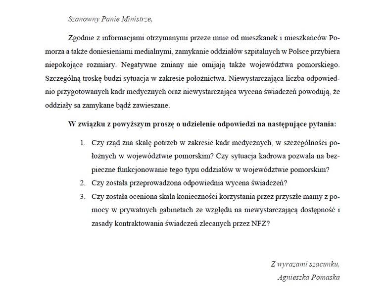 Interpelacja posłanki Agnieszka Pomaskiej do ministra zdrowia Adama Niedzielskiego w sprawie zamykania i ograniczania pracy oddziałów położniczych na