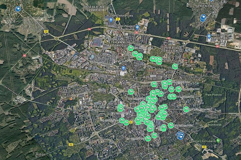 Lokalizacje kamer miejskiego systemu monitoringu w Zielonej Górze.