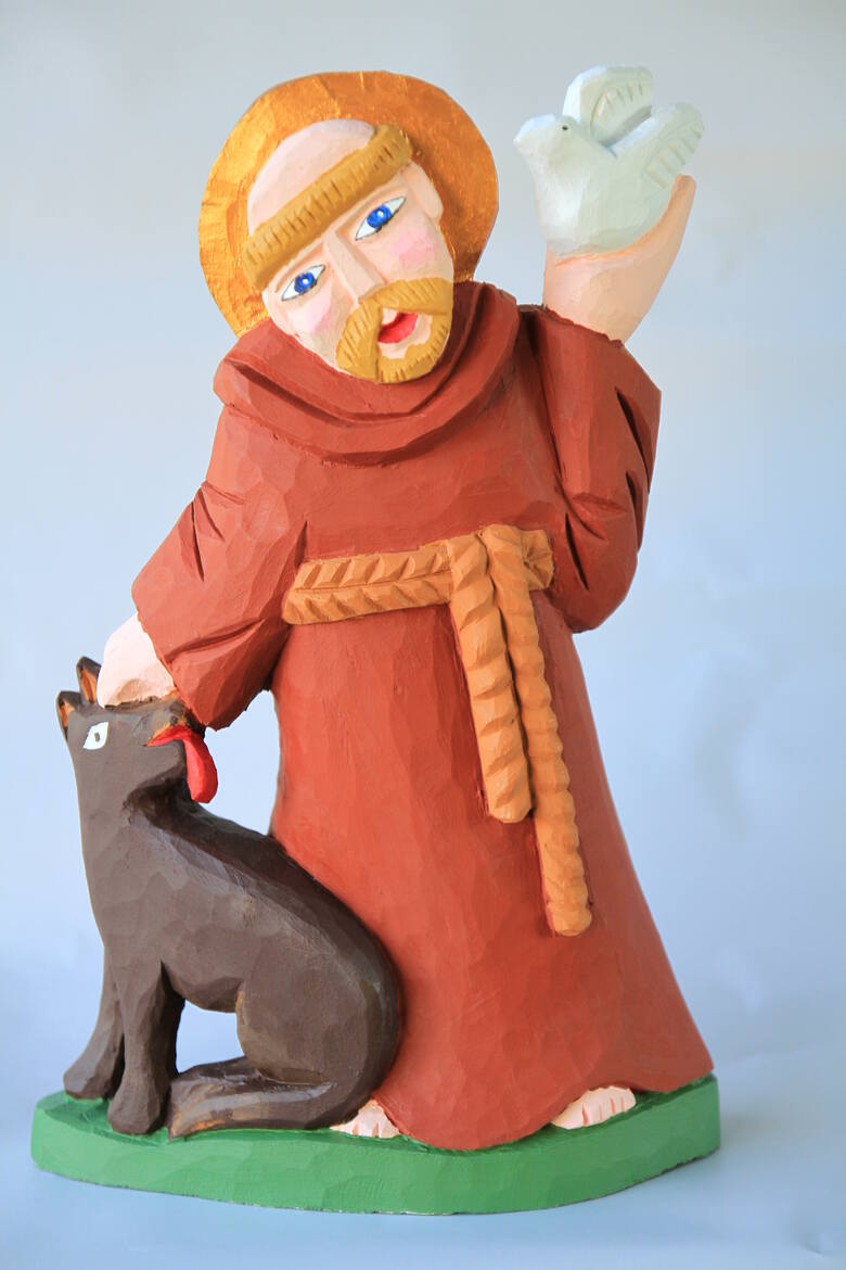 Św. Franciszek - malowane rzeźby świątnickiego artysty 
