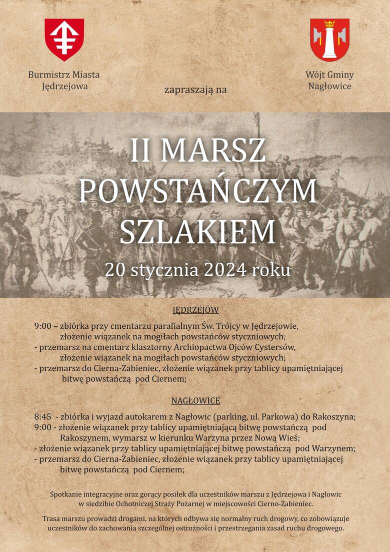 II Marsz Powstańczym Szlakiem z okazji 161. rocznicy wybuchu powstania styczniowego ruszy z Jędrzejowa i z Nagłowic