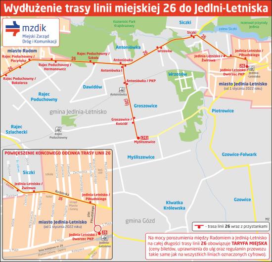 Wydłużenie trasy linii miejskiej 26 do Jedlni-Letniska.