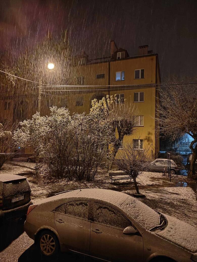 Śnieg spadł tuż po północy z piątku na sobotę w Ostrowcu Świętokrzyskim.