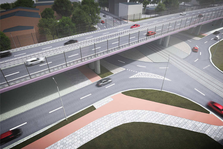 Tak miałby wyglądać trzeci wariant modernizacji trasy W-Z. Estakada przebiegałaby górą, nad przecinającymi niżej ulicami.