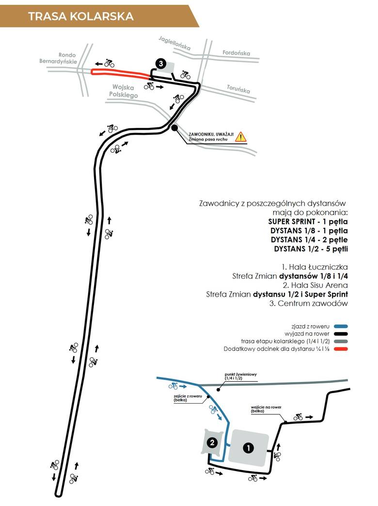Poglądowe mapy z trasą rowerową i biegową.