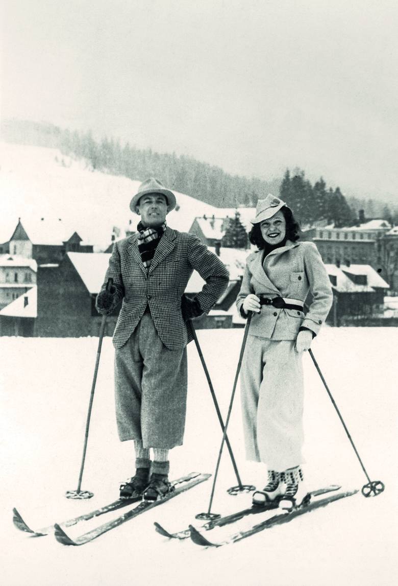 Jan Kiepura z żoną Mártą Eggerth na nartach, Krynica, 1937 rok<br /> 