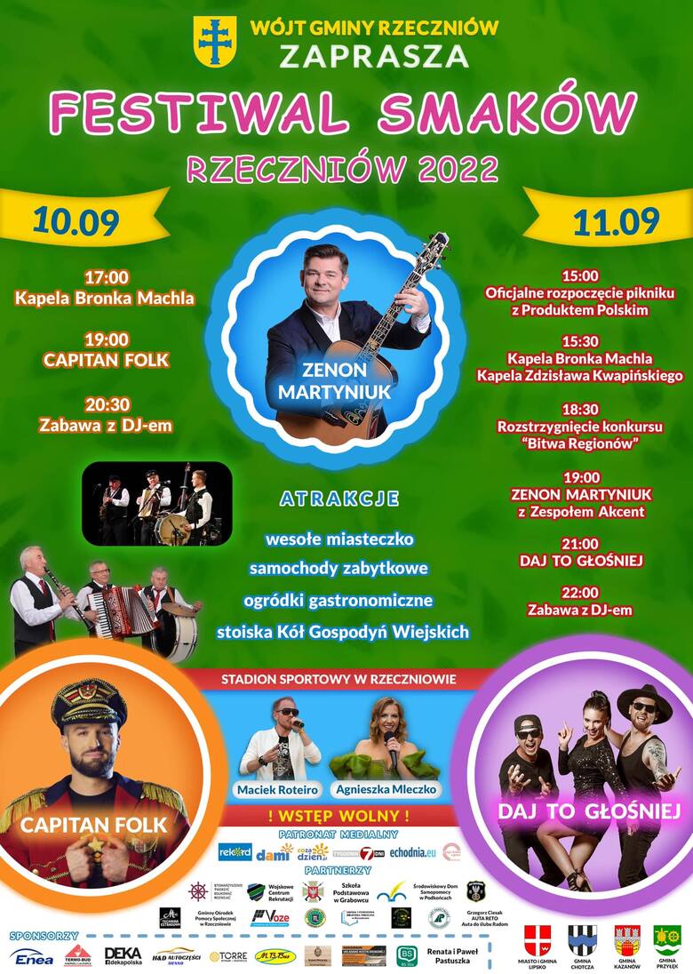 Zbliża się Festiwal Smaków w Rzeczniowie. Będą koncerty i festyn z wieloma atrakcjami. Wielką gwiazdą Zenek Martyniuk!