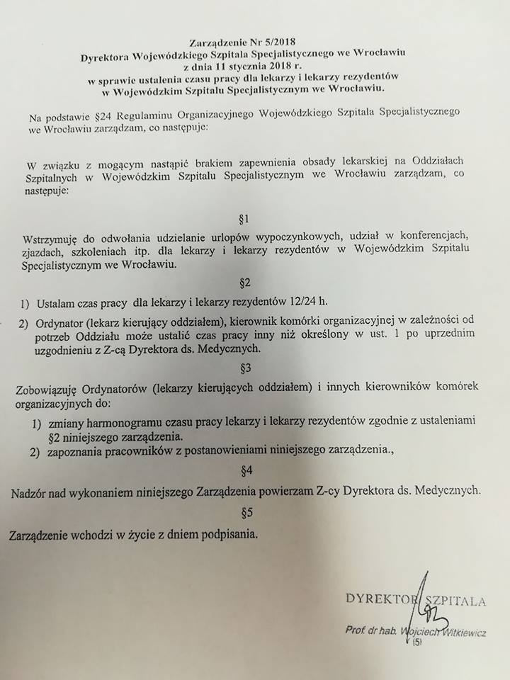 Dyrektor szpitala przy ul. Kamieńskiego zawiesza lekarzom urlopy i szkolenia. Mają pracować bez przerwy