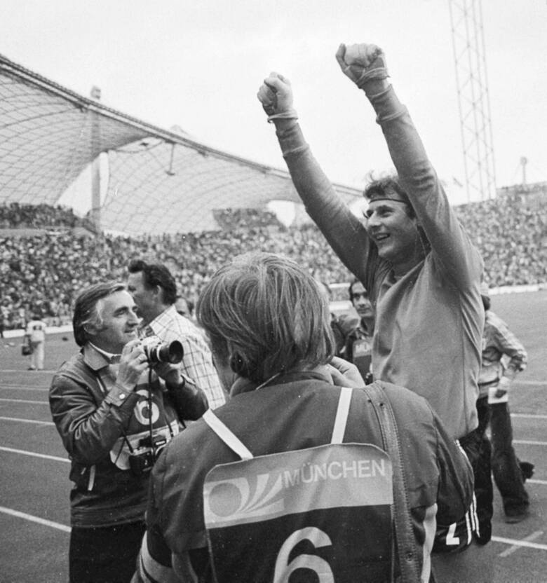 Mundial w RFN 1974. Mecz o III miejsce, Polska – Brazylia. Jan Tomaszewski - radość po wygranym meczu.