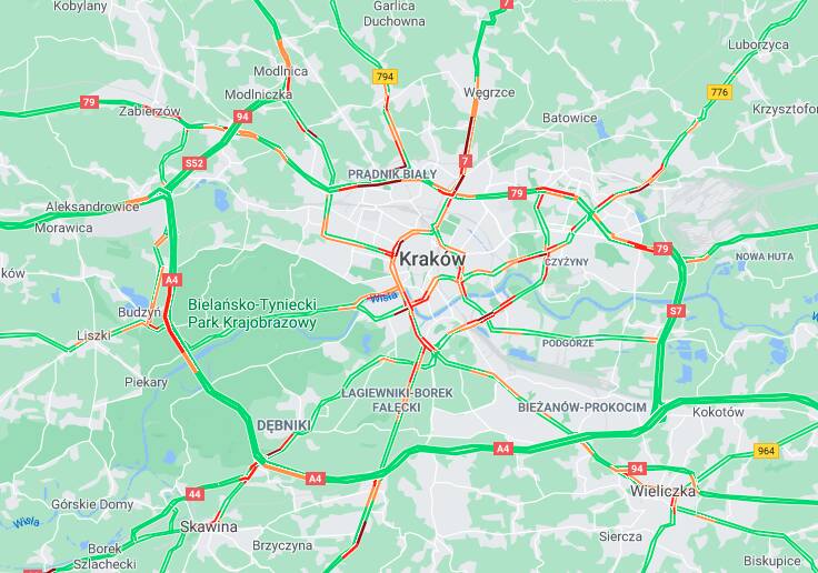 Aktualna sytuacja na krakowskich drogach (26 maja, godzina 18:25)
