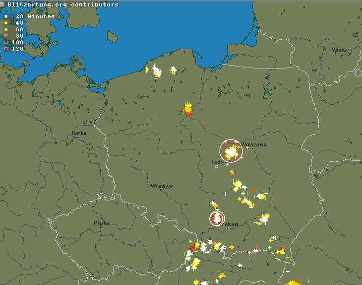 Wyładowania atmosferyczne w Polsce, 13.35, piątek, 11 maja
