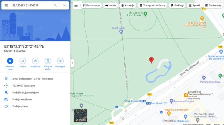 Screen lokalizacji w Google Maps
