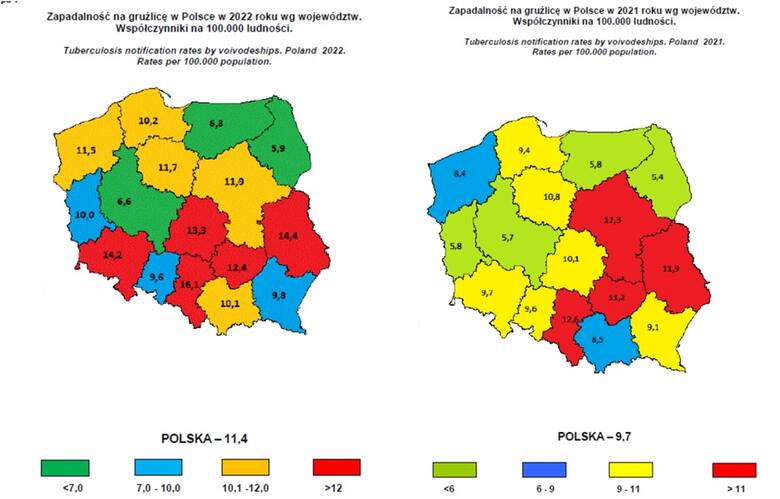 Źródło: Gruźlica i Choroby Układu Oddechowego w Polsce w 2021 r. i 2022 r., red. Maria Korzeniewska-Koseła