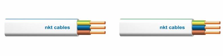 Przykładowe oznaczenie kolorystyczne dla kabli o różnych przekrojach - linia niebieska: 3x1,5 mm² i zielona: 3x2,5 mm².