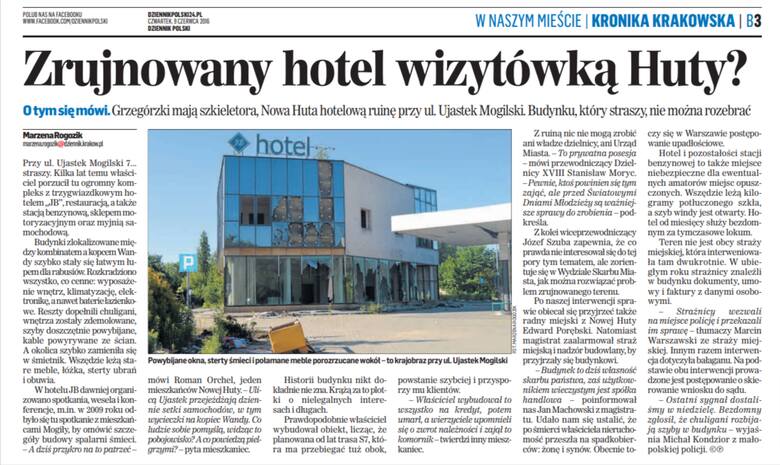 Artykuł z Dziennika Polskiego z 2016 roku.