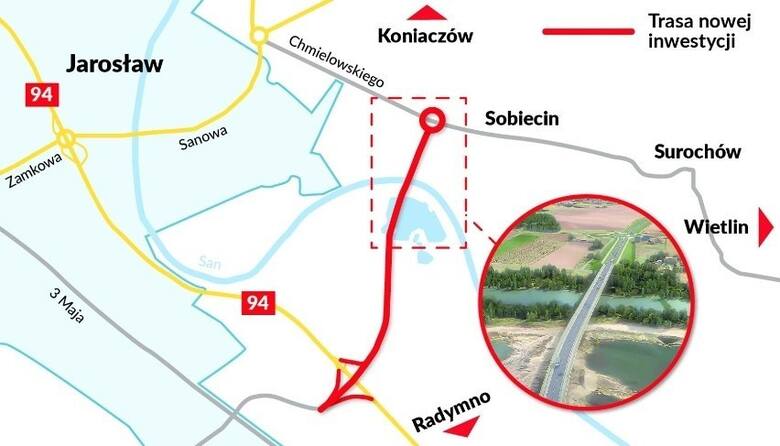 MAPAMost powstanie na nowo wybudowanym odcinku drogi wojewódzkiej nr 865. Jej początek będzie zlokalizowany na węźle drogowym "Jarosław-Munina"