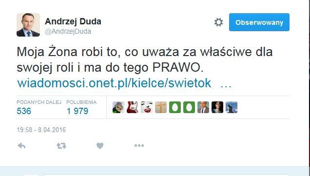 Wpis Prezydenta Andrzeja Dudy na Twitterze