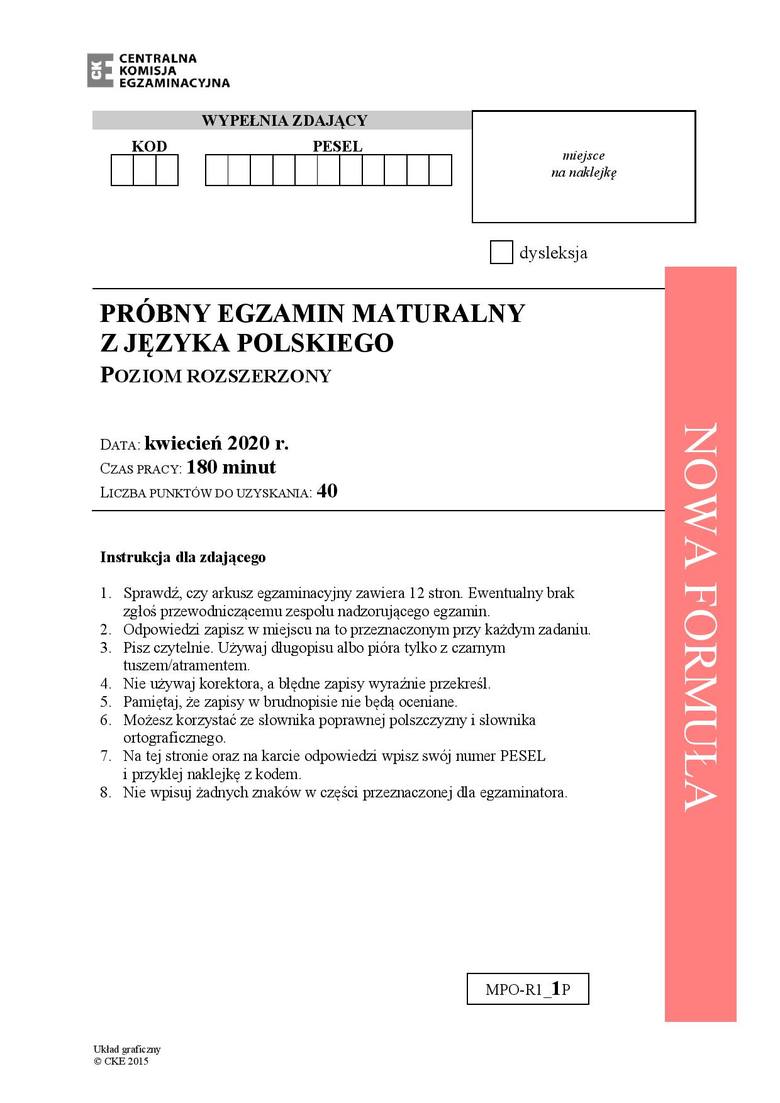 MATURA PRÓBNA 2020 Język polski poziom rozszerzony. Zobacz arkusz