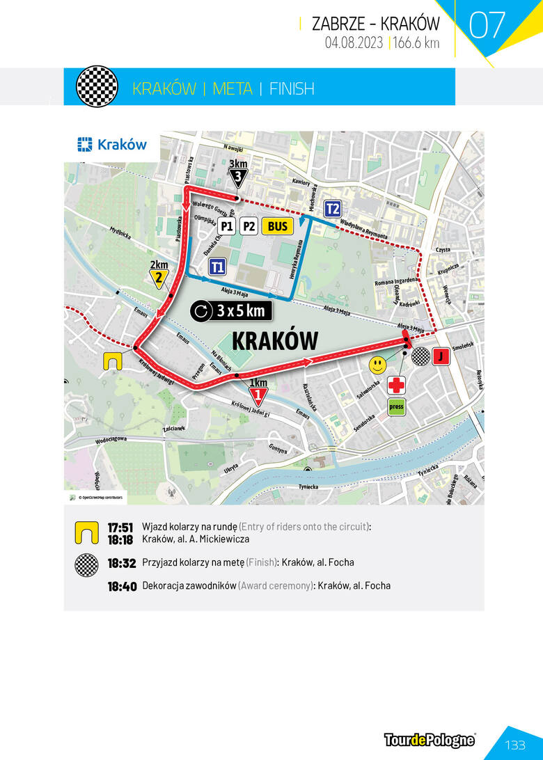 7. etap Tour de Pologne 2023. Trasa ostatniego dnia wyścigu to Zabrze - Kraków. Mapa oraz program minutowy