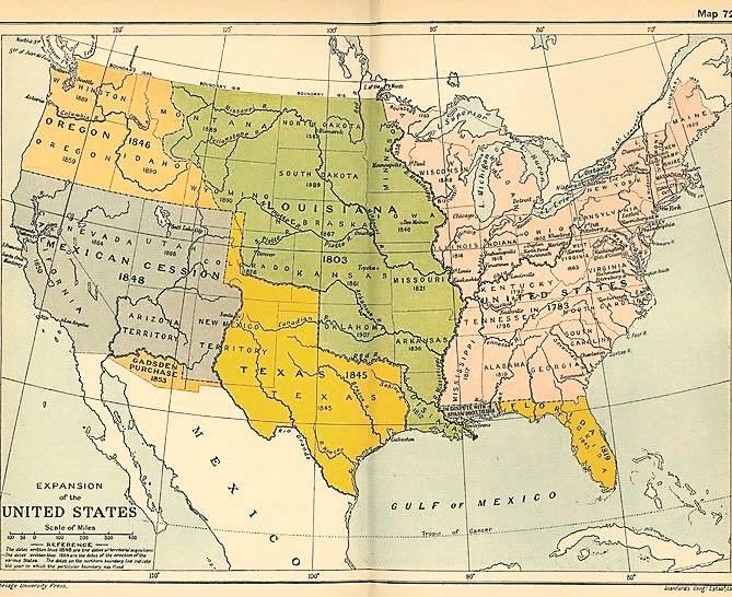 Mapa USA w XIX wieku. Na zielono zaznaczona Luizjana.