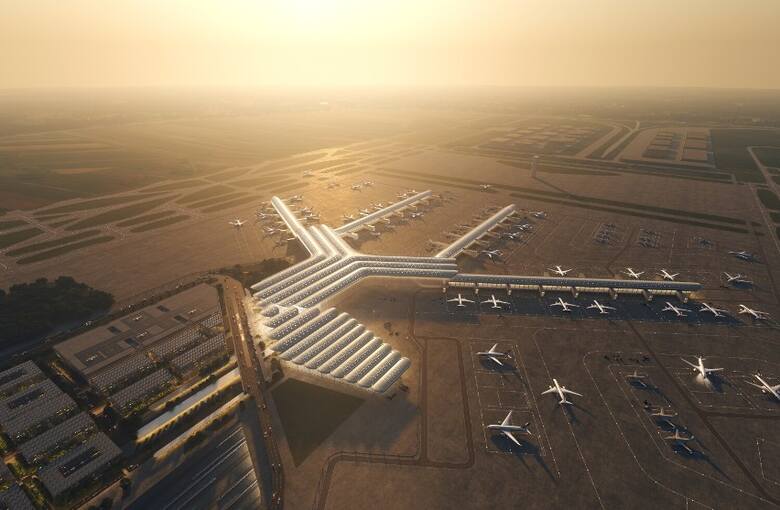 Gigantyczne lotnisko, dworzec i budowa całego 