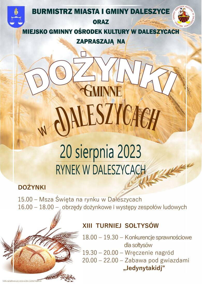 Dożynki gminy Daleszyce 2023. Zabawa odbędzie się na daleszyckim rynku. Zabawę pod gwiazdami poprowadzi Jedynytakidj