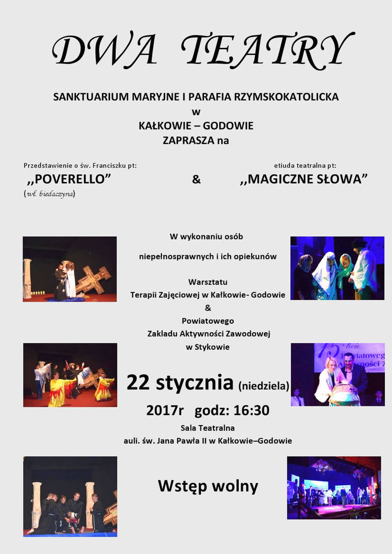 Plakat niedzielnych prezentacji teatralnych w Kałkowie